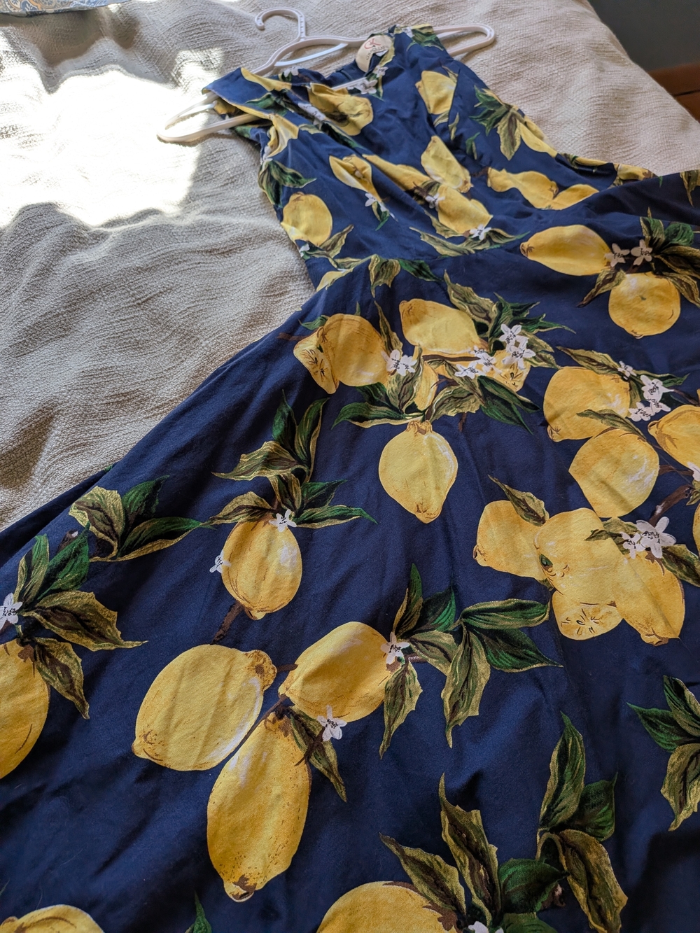 Grace Karin Navy Blue Dress with Yellow Lemon Print Size Large